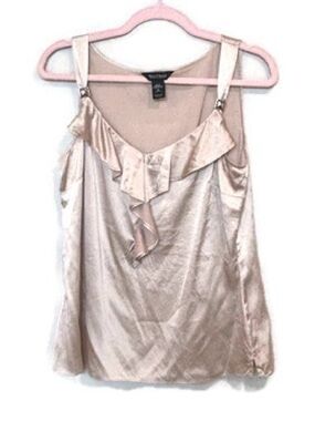 White House Black Market Silk Tan Beige  Ruffle-Front Camisole Tank Medium
